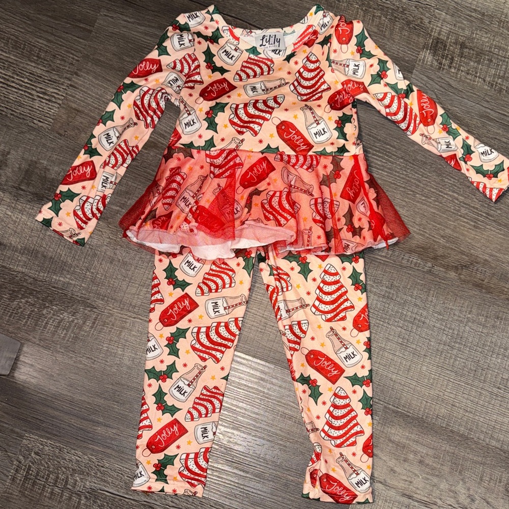 Festive Red and Cream toddler Christmas cake outfit with tulle